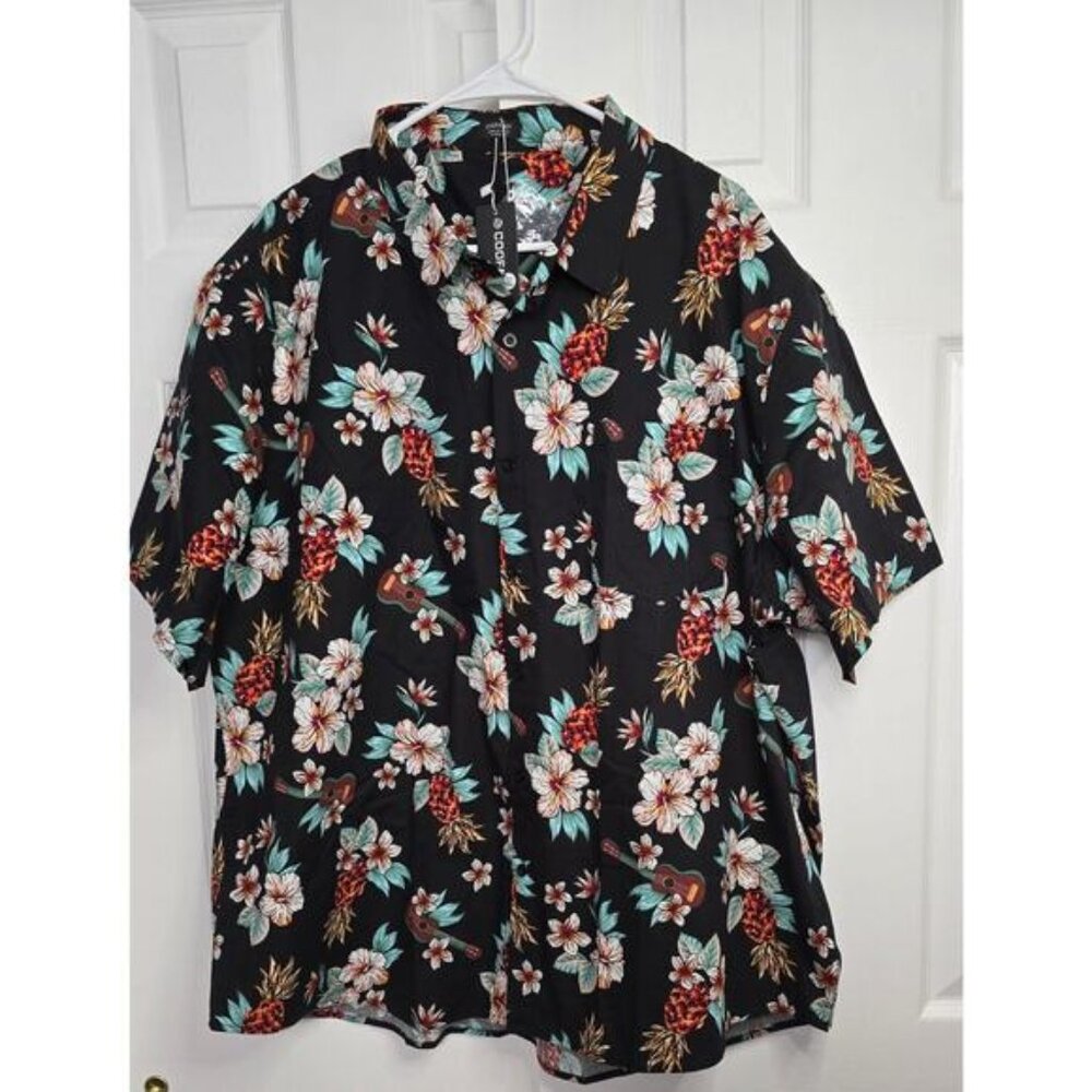 Coofandy Men's Hawaiian Button Up Shirt Floral Guitar- Size 4XL